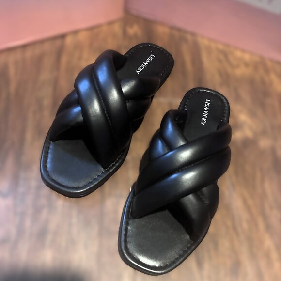 Lisa Vicky Black Nappa Sandals-Size 9.5-New in Box - Picture 1 of 3